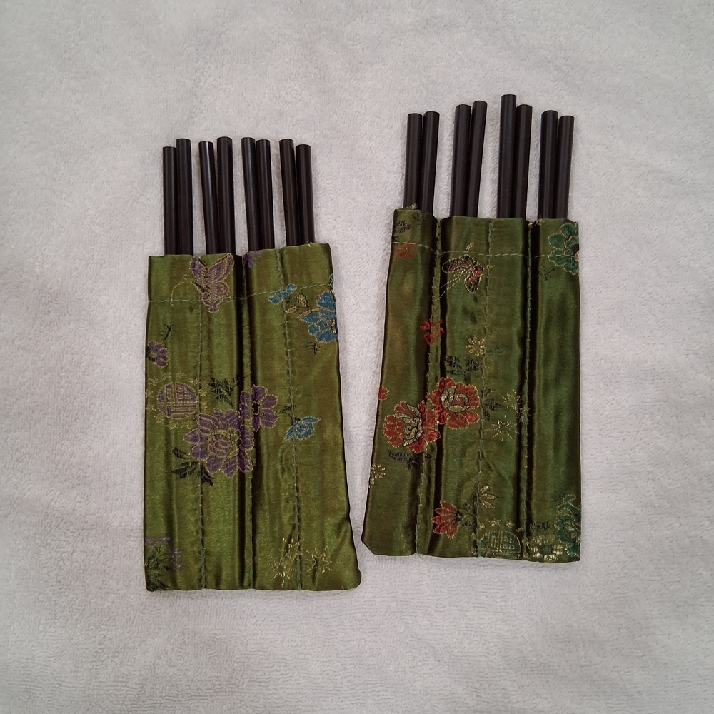 Handmade Floral Silk Chopstick Holders with Black Chopsticks